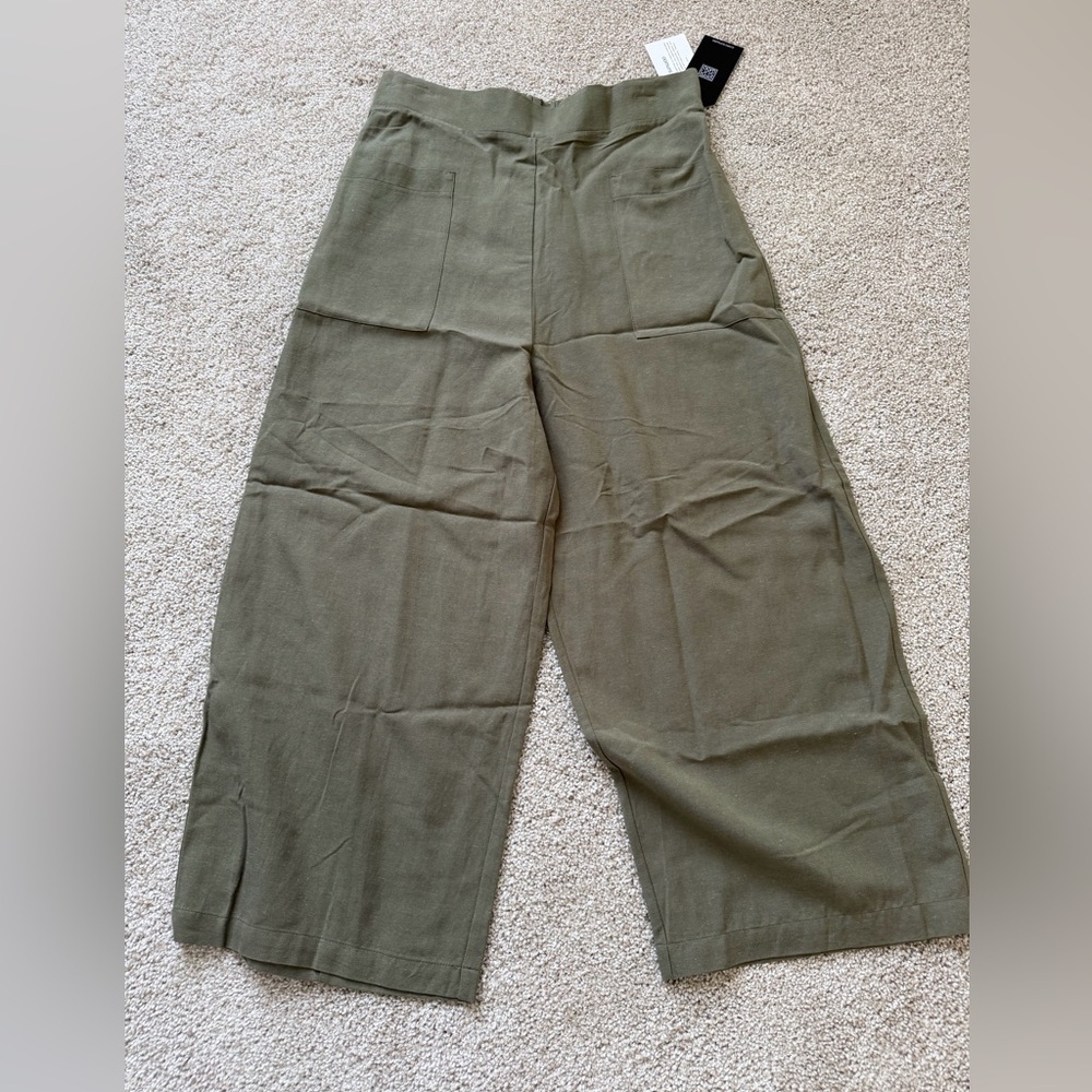 Clara Sun Woo Linen Knit - Front Pocket Low Drop Cropped Pant - Olive small NWT - Picture 3 of 4